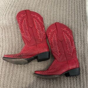 Stylish Red Embroidered Cowboy Boots